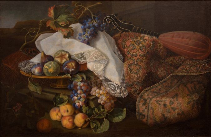 Неизвестный итальянский художник начала XVIII в. Натюрморт с мандалиной и фруктами. 1714 - фото - 1