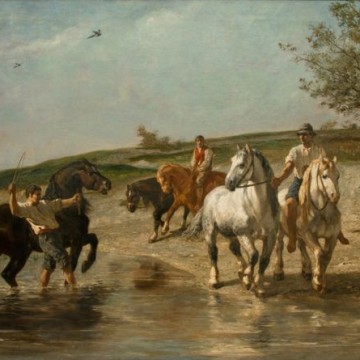 Жюль Жак Вейрасса (1828-1895) Купание лошадей. 1880-90-е гг - фото - 1